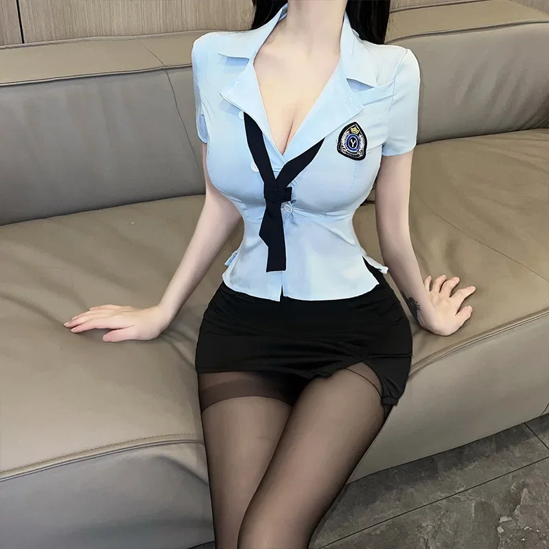 

Halloween Romantic Erotic Lingerie Policewoman Sexy Uniform Blue Temptation Suit Role Play Stage Performance Clothing Cosplay