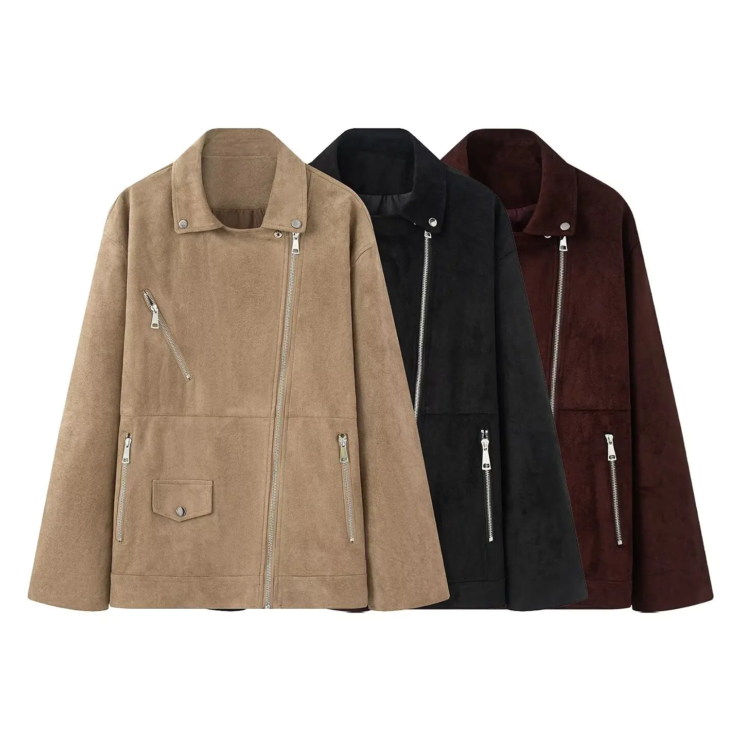 

New Autumn/Winter Fashion Casual Long Sleeve Turn-down Collar Zipper Pockets Solid Color Slim Fit Jacket,3 Colors
