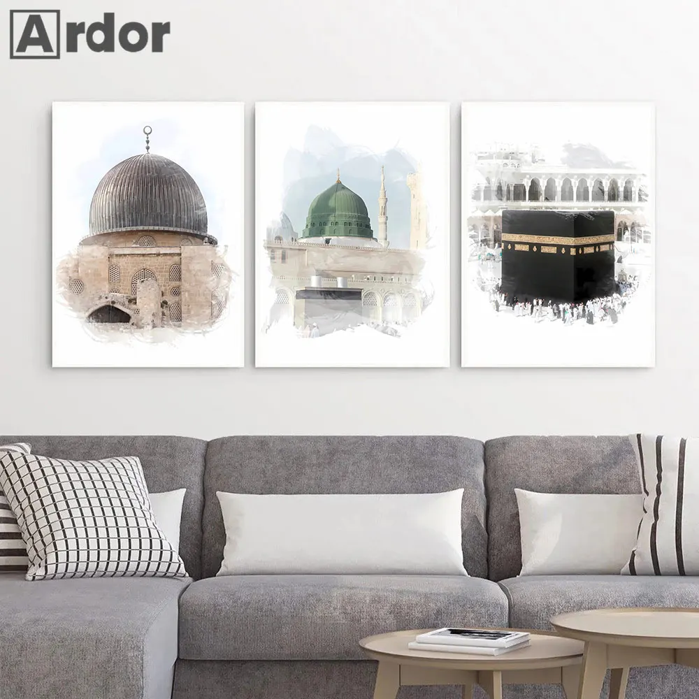 Taj Mahal Mecca Jerusalem Canvas Painting Islamic Wall Art Print Muslim Architecture Poster Nordic Wall Pictures Bedroom Decor