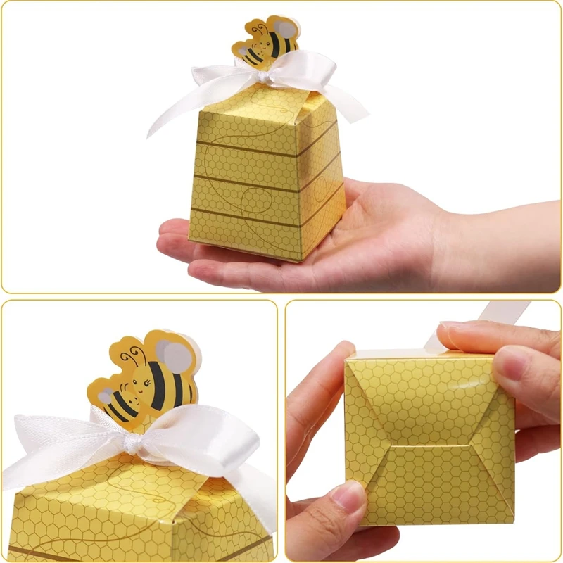 10/20szt Little Bee Candy Gift Box ze wstążką Baby Shower Wedding Gift Decoration Favors Kids Boy Girl Birthday Party Supplies