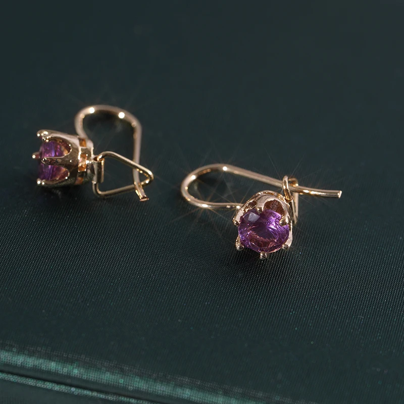 New Fashion Earrings for Women Gold Plated Natural Purple Amethyst Dangle Stud Vintage Earring Party Gifts Jewelry