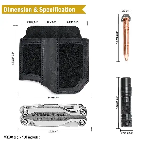 VIPERADE PL8 Multitool Sheath, EDC Leather Organizer Sheath with DIY Patch Area