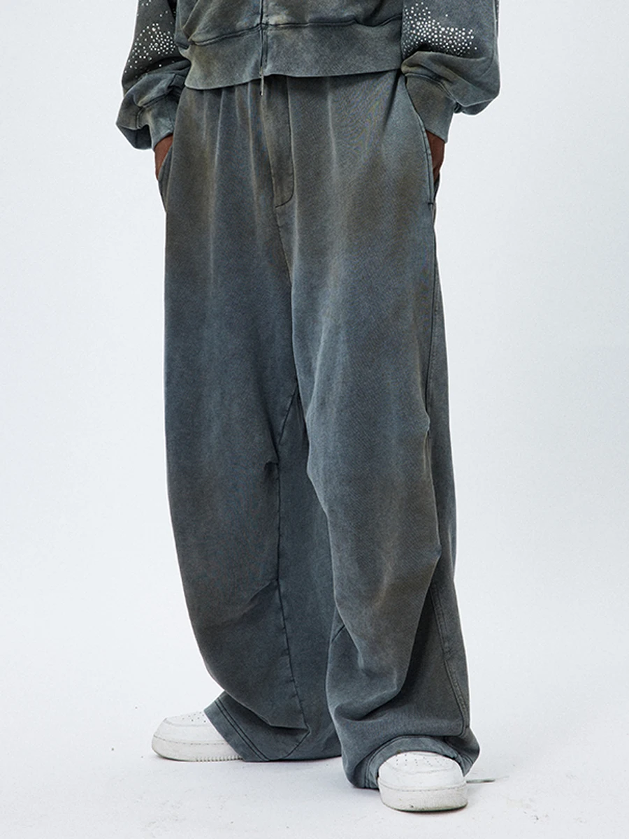 Wasteland Style Retro Hip Hop Wash Made Of Old Mud Dye Drawstring Wide Leg Casual Pants Loose Sweatpants Man