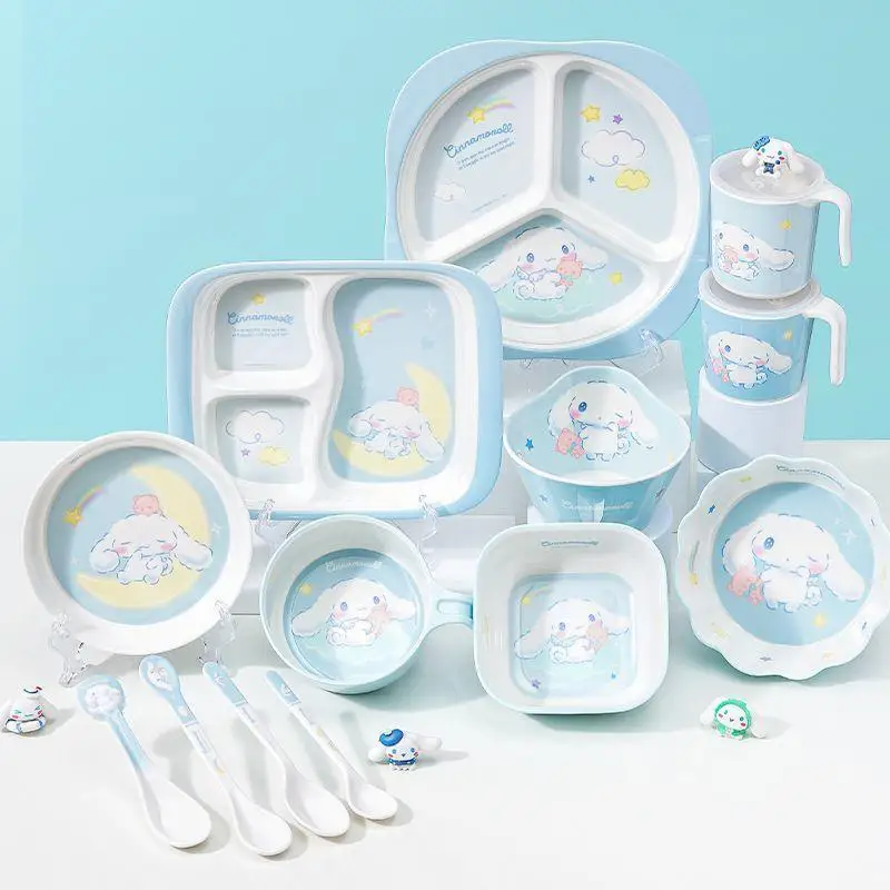 

Sanrio Bowl Cinnamoroll Kawaii Lunch Box Set Dedicated Dinner Child Cartoon Eco-Friendly Lunch Box Set Baby Anti Scalding Bowl