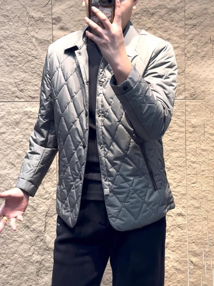 

2026 New Men's Slim Fit Cotton Jaet Diamond Pattern Stand Collar Warmth Outerwear Casual Long Sve Zipper Closure Coat