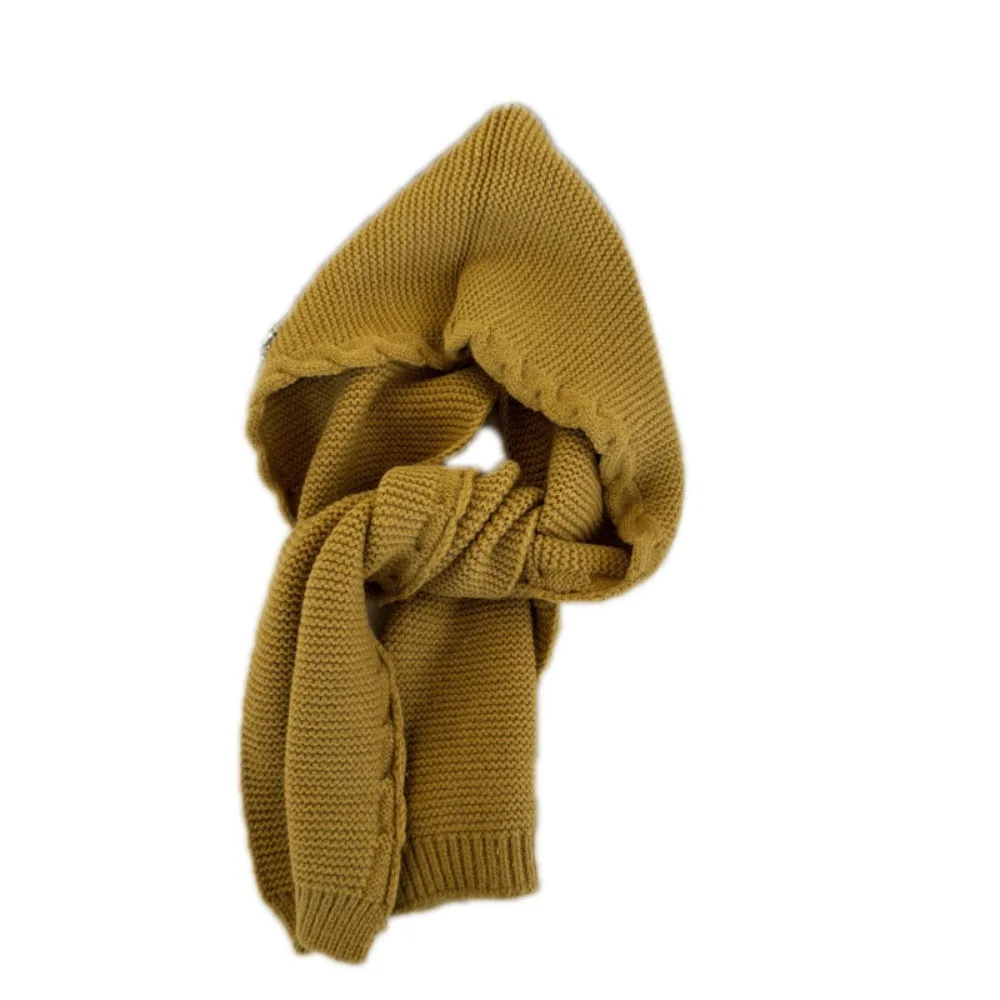 

Цельные однотонные детские шапки в стиле ретро, вязаная универсальная шаль, шарф, простой дизайн, вязаная шапка, толстовка, зимний сезон