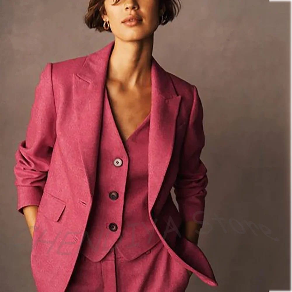 

Высококачественные женские брючные костюмы с пиковыми лацканами, три предмета (куртка + жилет + брюки), деловой рабочий костюм, однобортный элегантный наряд