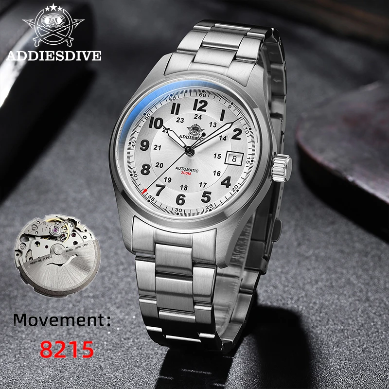 

ADDIESDIVE 39mm Men's Watch Sapphire Crystal 20Bar Diving Leather Strap BGW9 Super Luminous 8215 Automatic Watches Mechanical