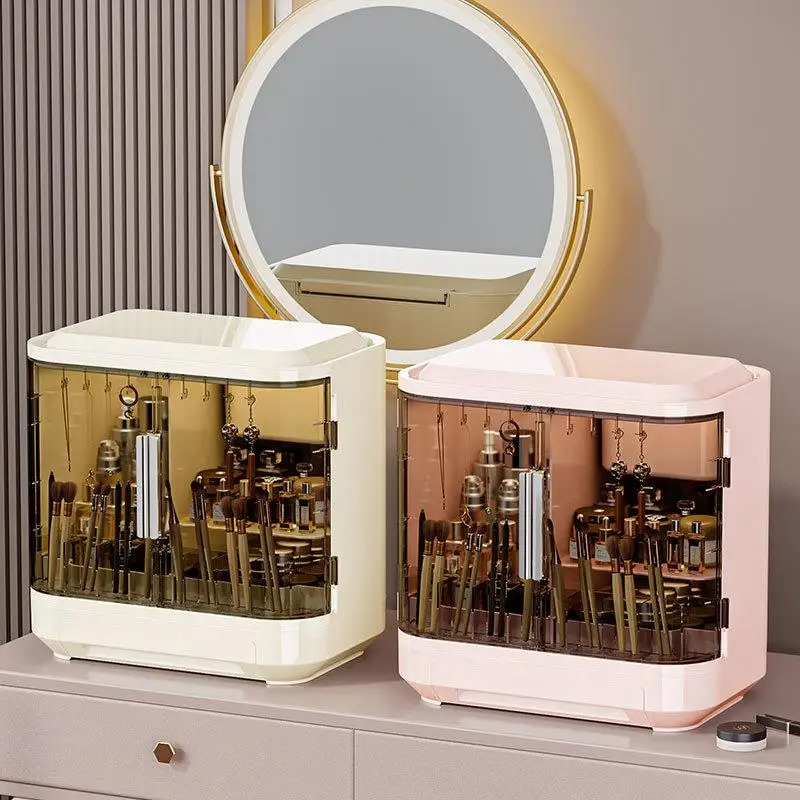Bedroom Makeup Storage Box Drawer Style Organizer with Mirror Lipstick Holder Desktop Cosmetic Rack Plastic Jewelry Box