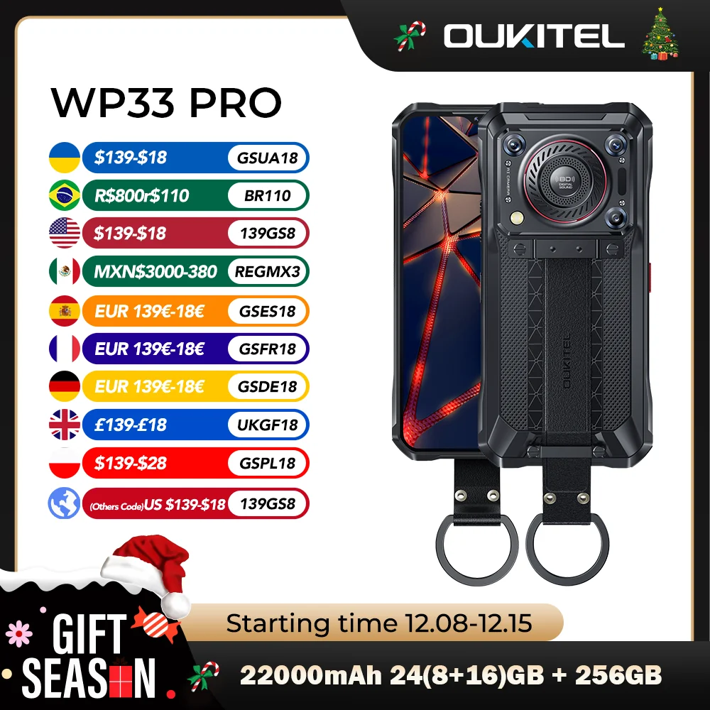 Oukitel WP33 смартфон с 5,5-дюймовым дисплеем, ОЗУ 24 ГБ, ПЗУ 22000 ГБ, 6,6 мАч, 64 мп, 33 Вт