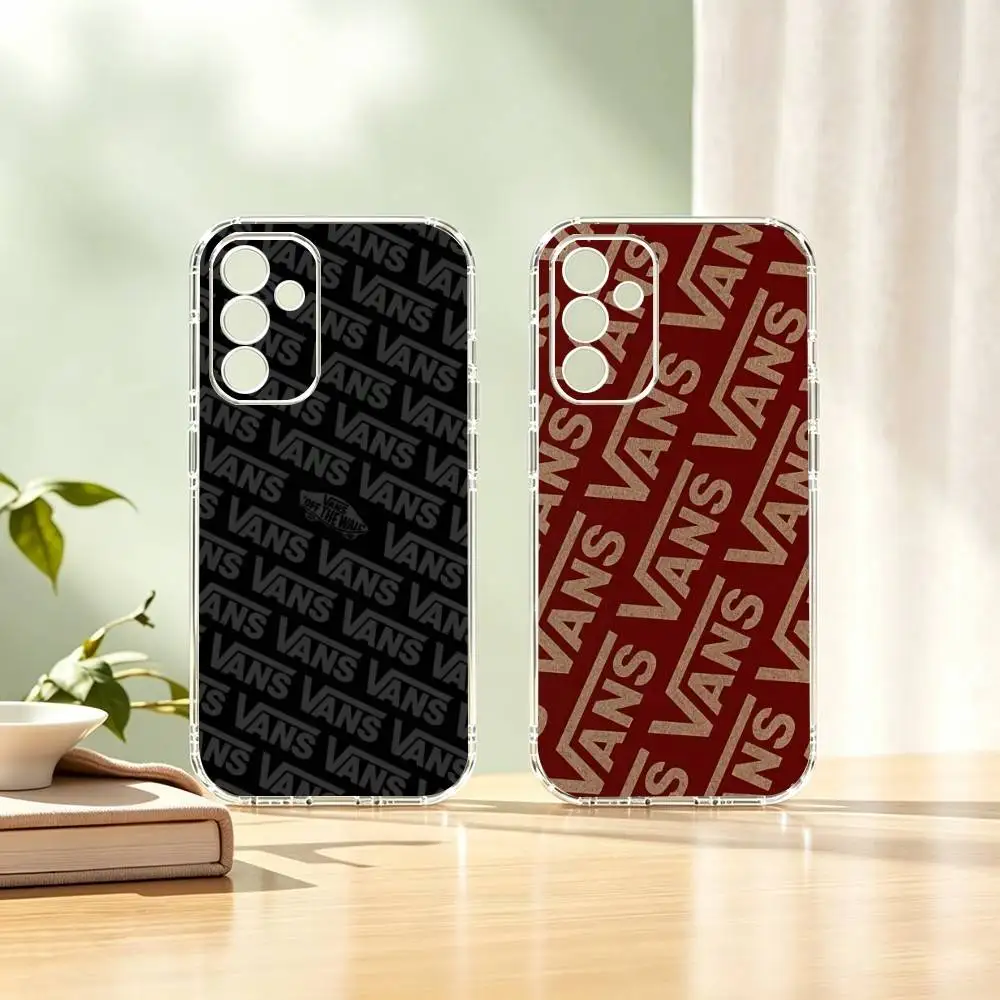 Capa de Telefone Transparente de Silicone Macio com Logo V-vans para Samsung A10, 12, 20, 21S, 30, 31, 40, 50, 51, 52, 70, 71