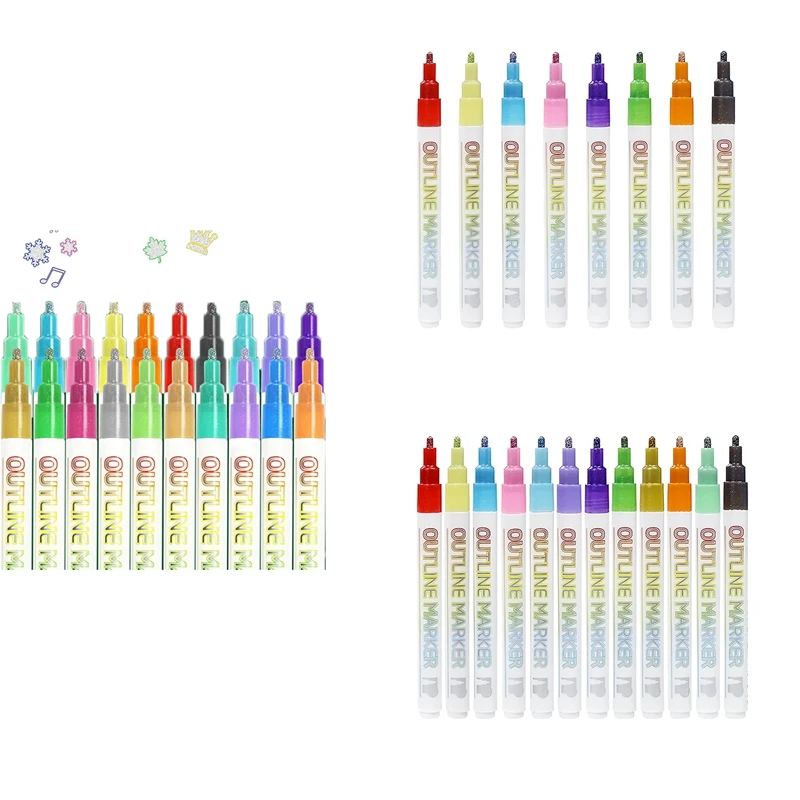 

Metallic Outline Paint Markers, 20 Colors Shimmer Outline Markers Pens, Signature Metallic Outline Paint Markers Easy To Use