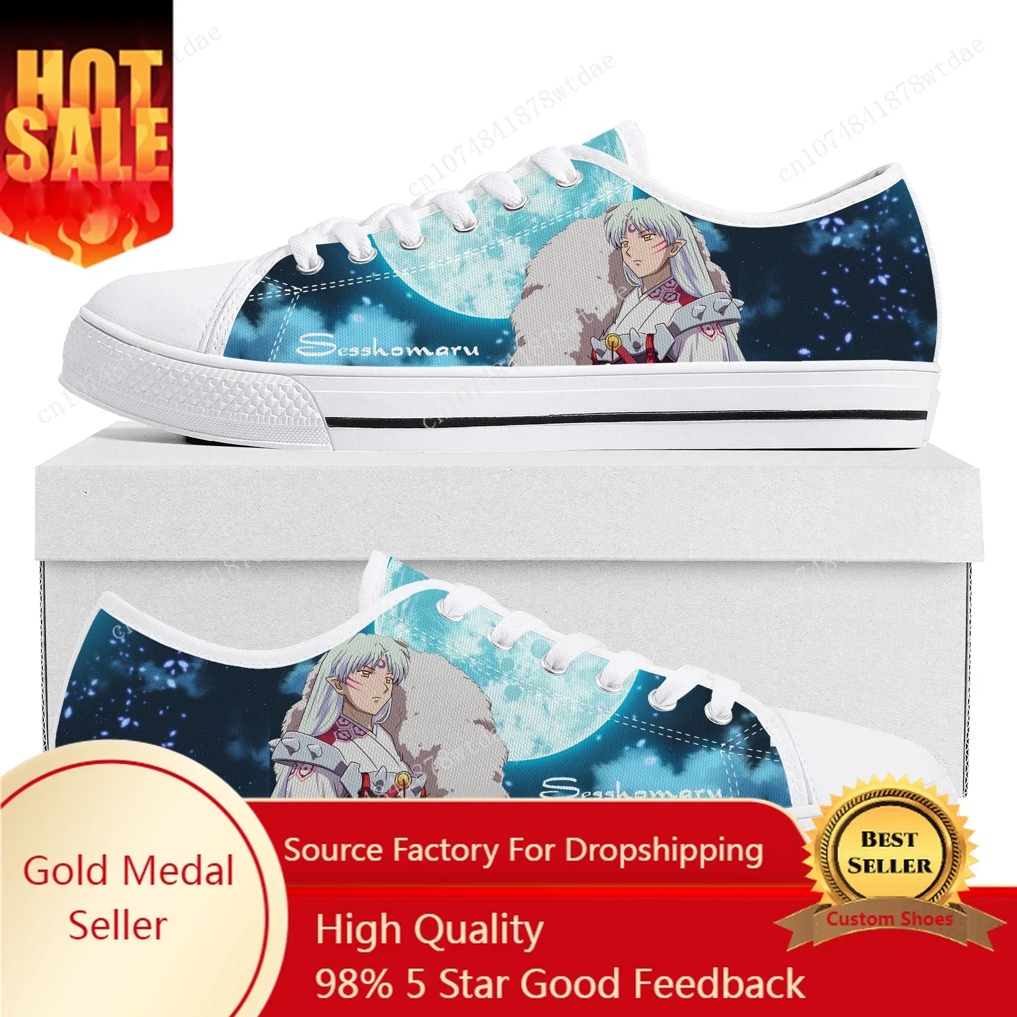 

Sesshoumaru Low Top Sneakers Womens Mens Teenager Inuyasha High Quality Canvas Sneaker Couple Comics Manga Custom Made Shoes