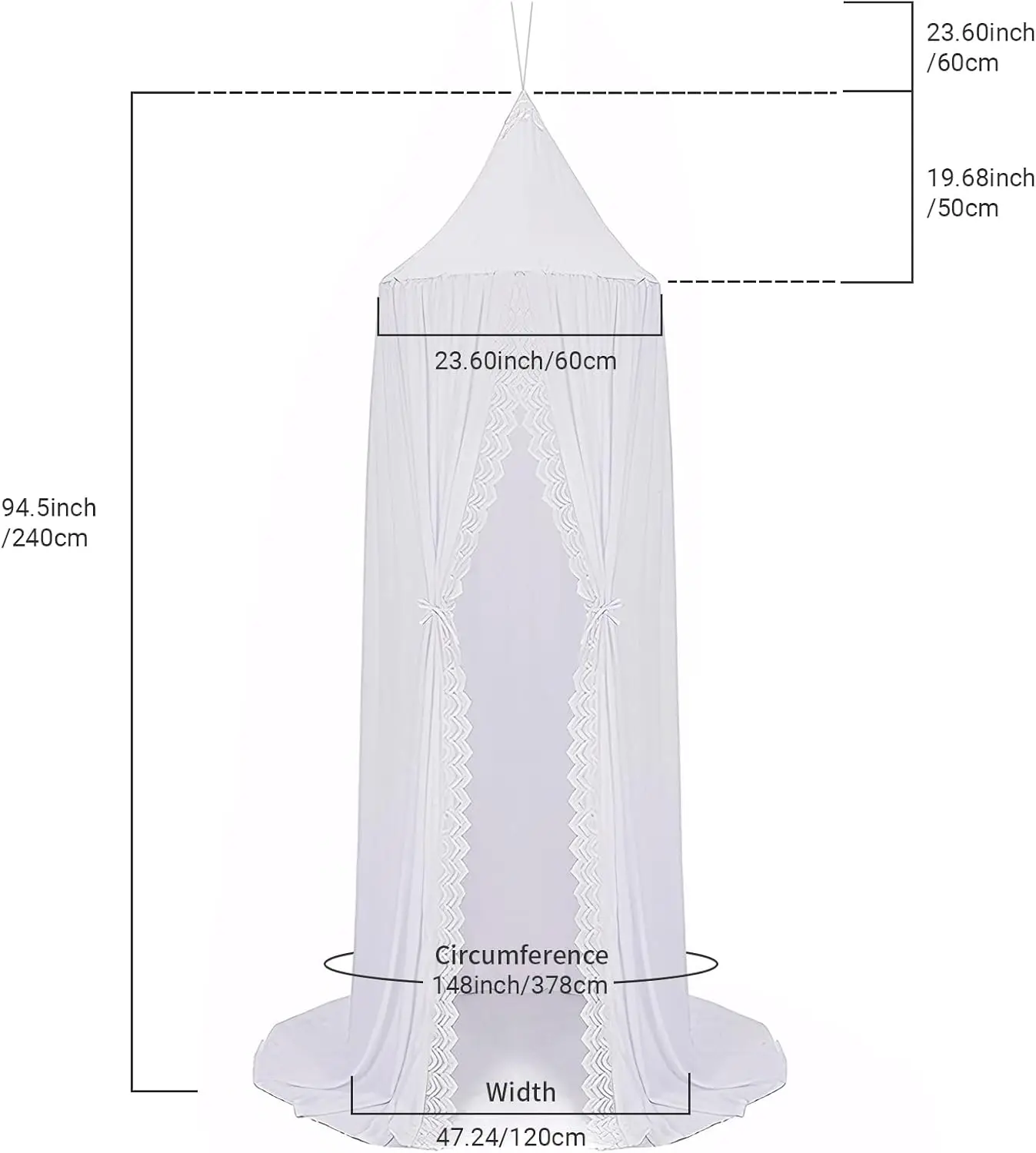 مظلة سرير للأطفال مع بوم بومس - ناموسية لسرير الأطفال، سرير مزدوج إلى كوين، ديكور حضانة أبيض #3
