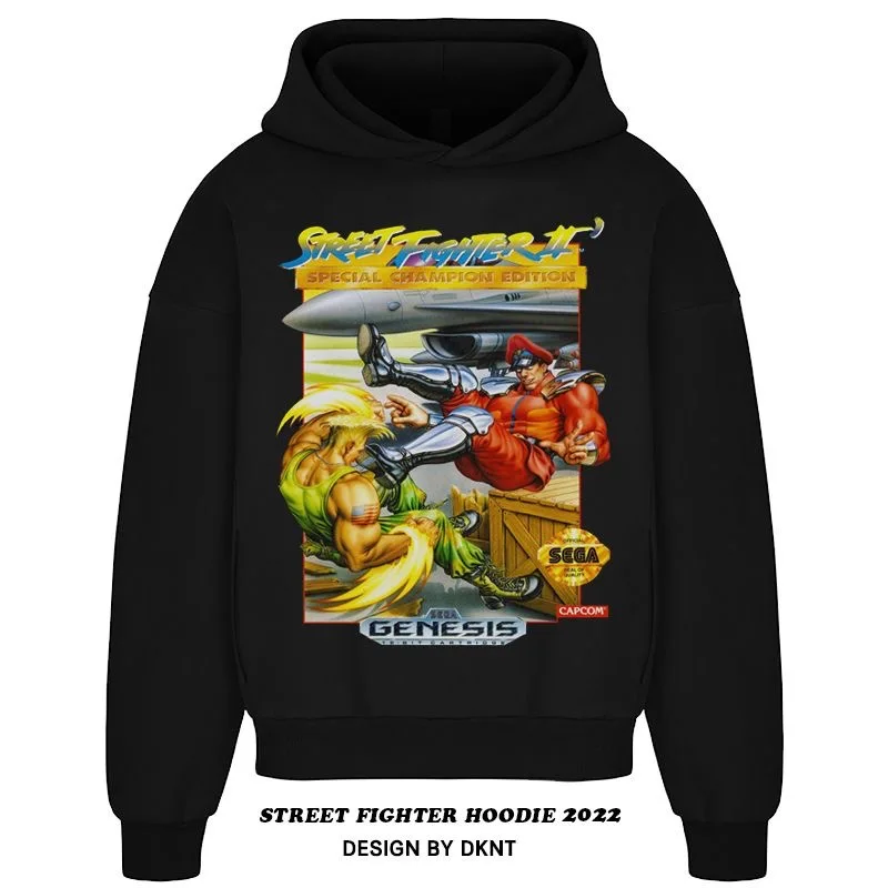 Street Fighter Joint 2024 New Men\'s Pure Cotton Hoodie Street Fighter Character Print Hooded Movement Street Hip-hop Style