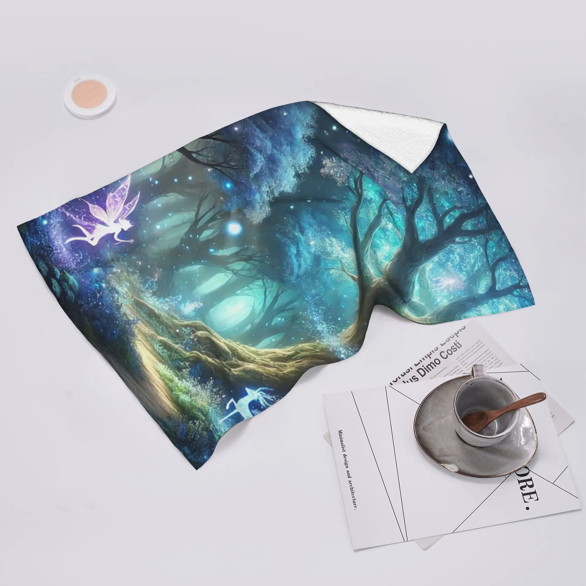 Custom Glowing Enchanted Forest with Fairies and Magical Creatures Soft Face Towel Quick Dry Pool Bath Cotton Towels Breathable
