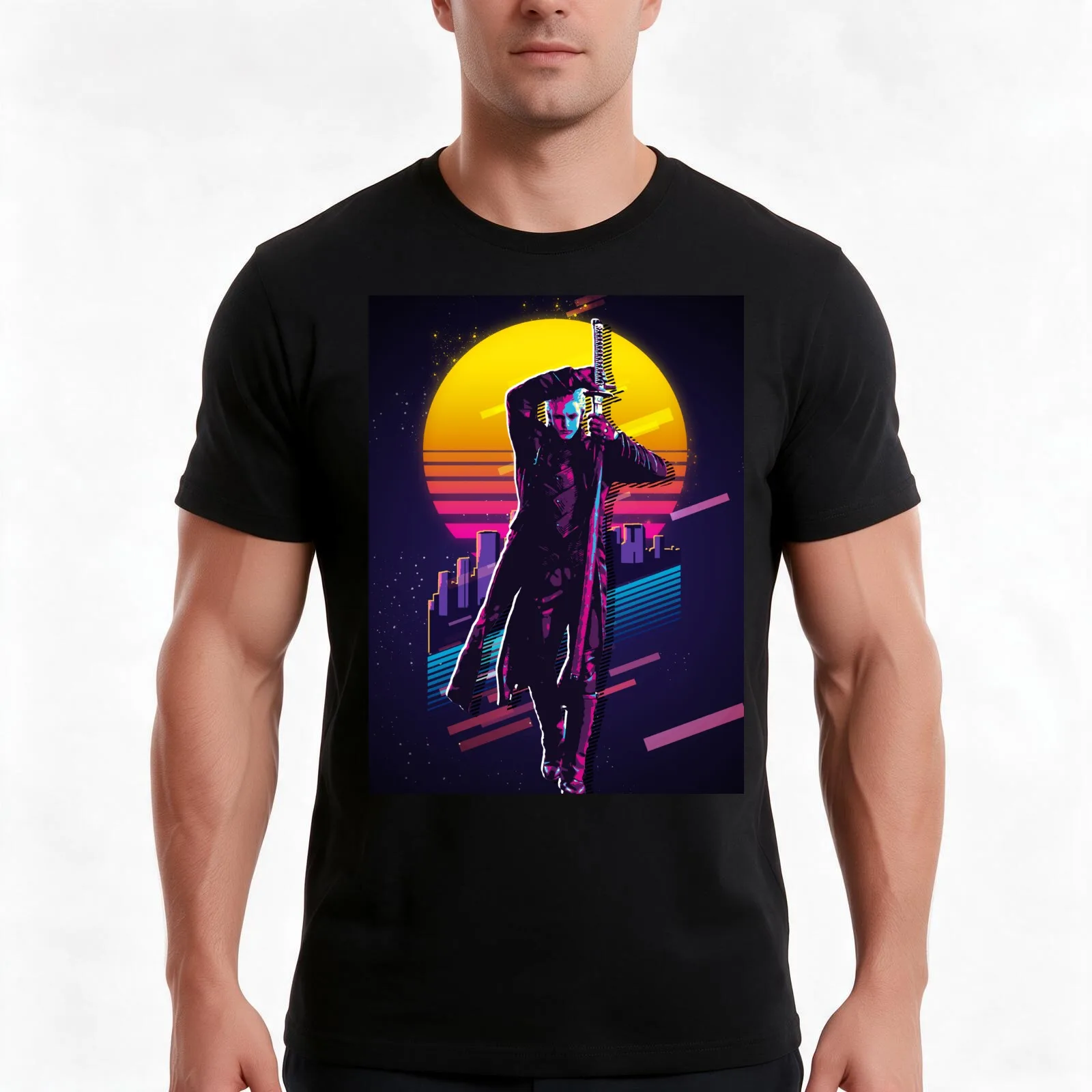 Devil May Cry - Vergil (80s Retro) T-Shirt Summer Casual Cotton Tee Oversized Streetwear Tops Vintage Graphic Print
