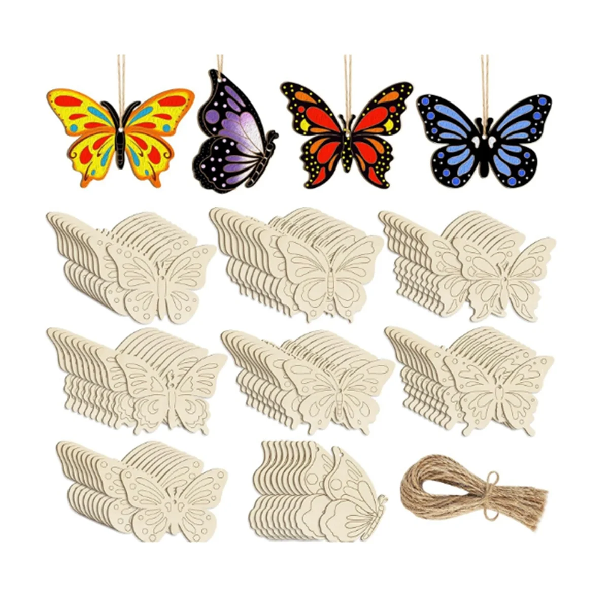 40PCS Wooden Hollow Butterfly Ornaments to Paint, 8 Styles DIY Blank Unfinished Wood Cutouts Ornament for Crafts Hanging-A69M