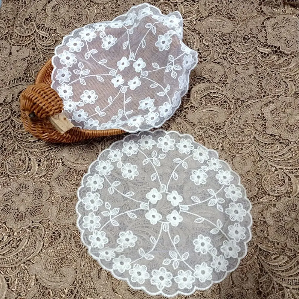 Handmade Home Use Hollow Lace Coaster White Round Delicate Cup Pad Simple Practical Flower Embroidery Placemat