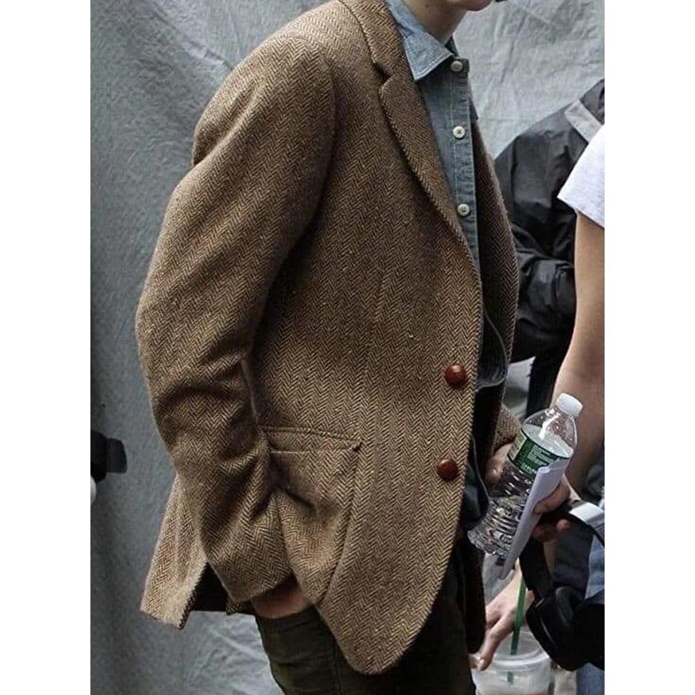 

Mens Suit Jacket Single Breasted Flap Pocket Casual Blazer Herringbone Fashion Tapered Waist Slim Fit Comfortable Elegant Jacket