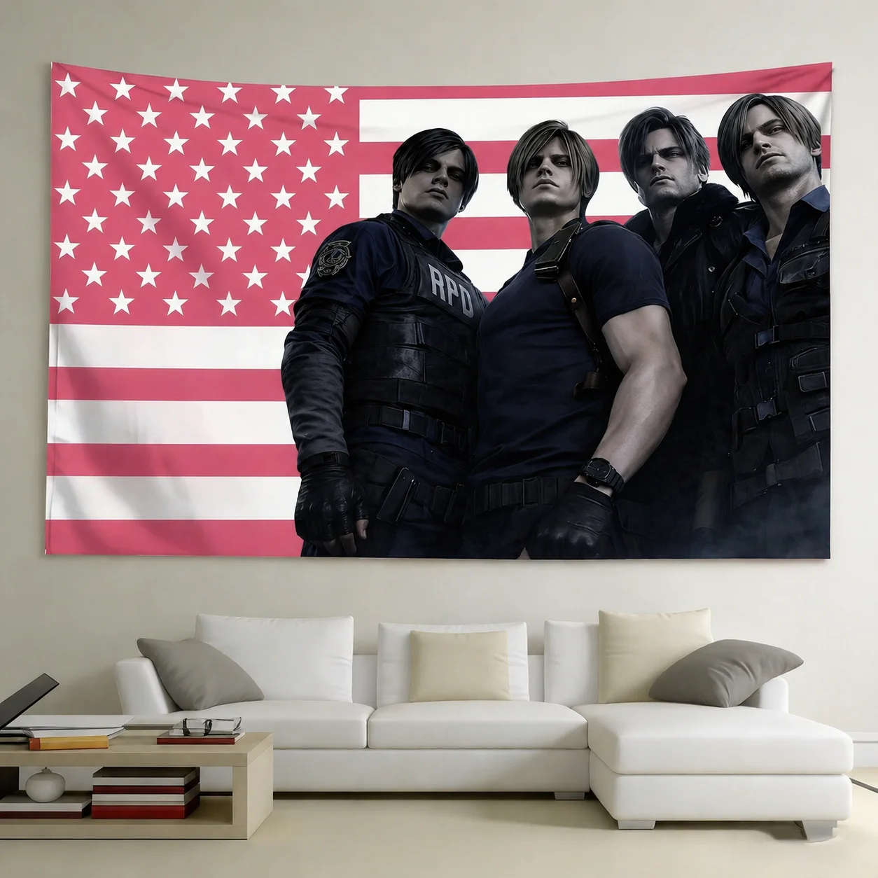 1PC R-Resident E-Evil Leon Kennedys Tapestry Cinematic Agent Male Character Wall Hanging for Gamer Room Bedroom Dorm Decor Gift