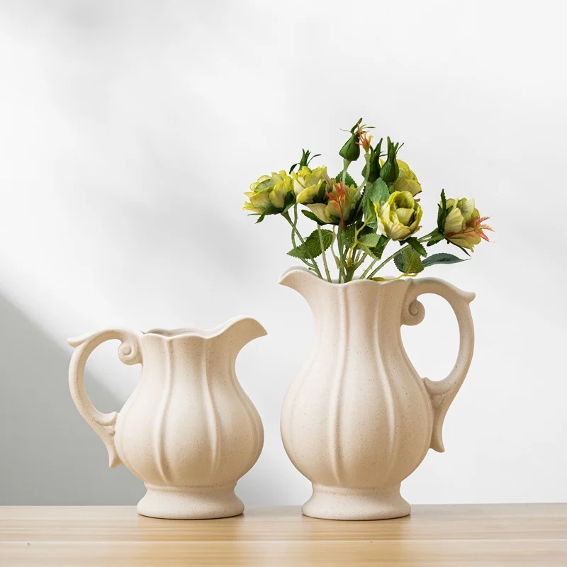 

Creativity Country Style Desktop Vase Vintage White Jug Vase Garden Watering Ceramic Kettle Flower Vase Pot Home Decor Crafts