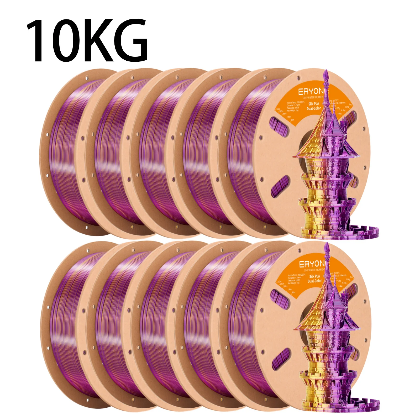 ERYONE 10KG PLA Dual Color Silk PLA Filament Compatibel met FDM 3D-printers 1KG 1,75mm ±0,03mm Perfecte spoelwikkeling 1kg spoel