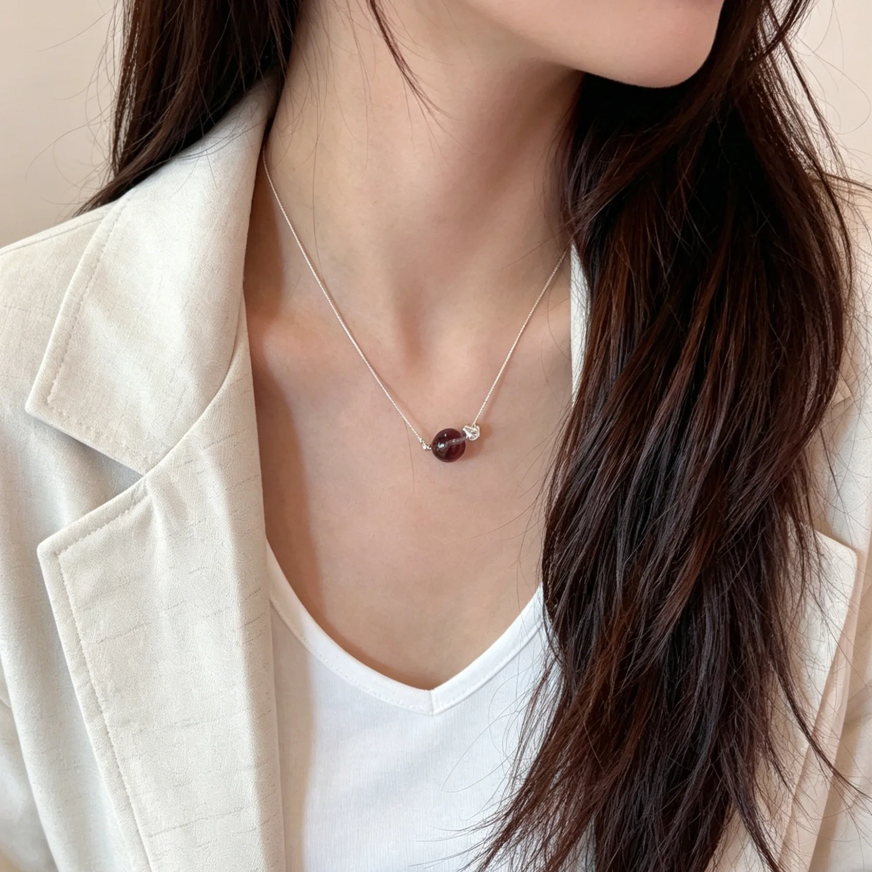 Crystal Ball Adjustable Sliding Necklace for Women Summer Minimalist Snake Chain Collarbone Jewelry 2026 New