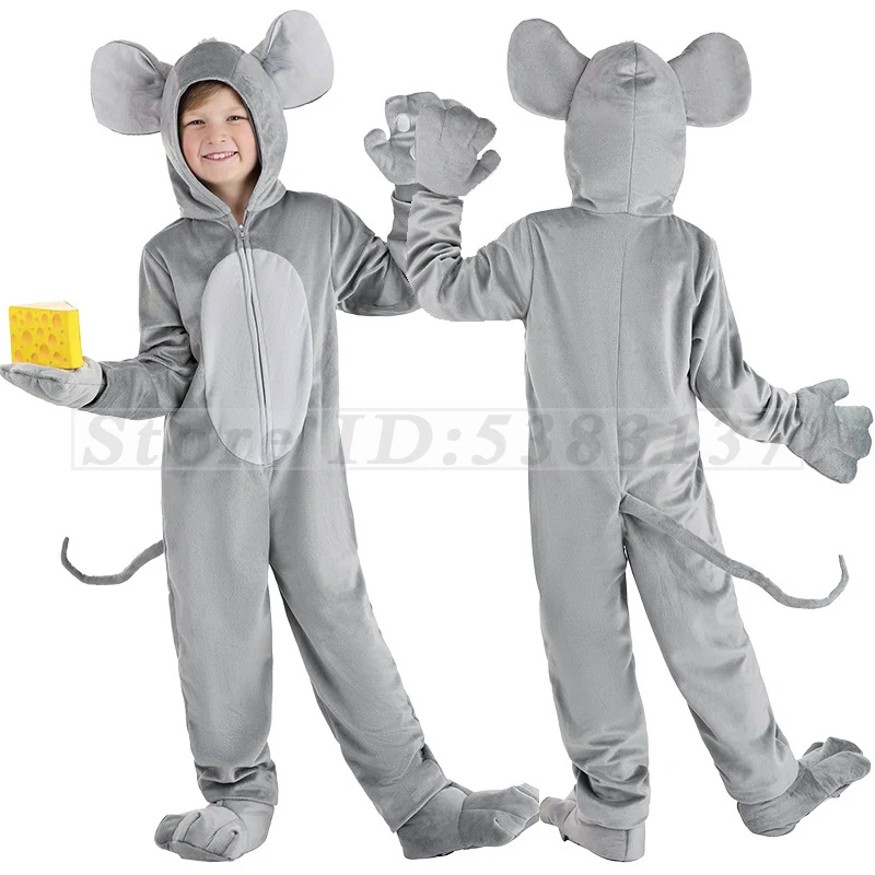 Cute Mouse Cosplay Boys Girls Jumpsuit Animal Cartoon Stage Performance Costume Halloween Roleplay Fancy Dress Up Party Clothes