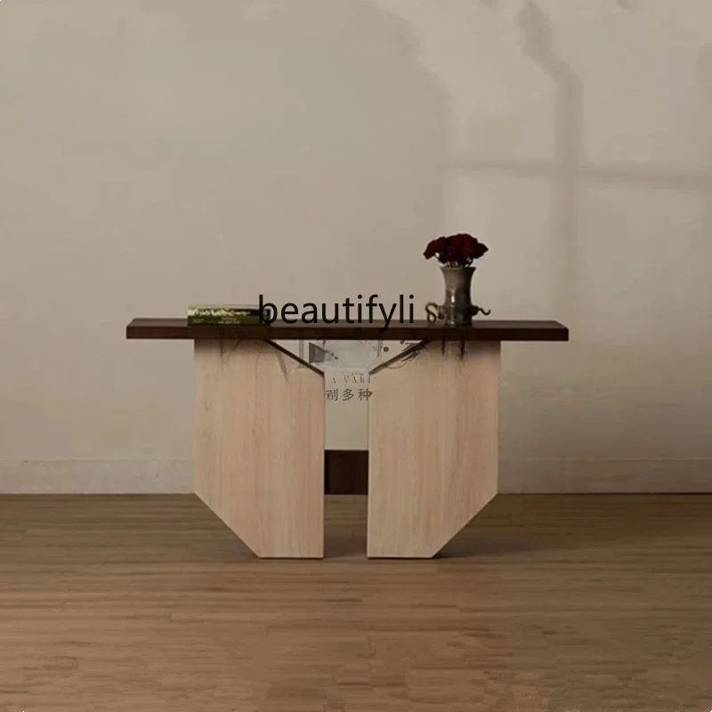 

ss25 Italian light luxury creative solid wood entrance table Modern simple living room Entry end view table Hotel entrance table