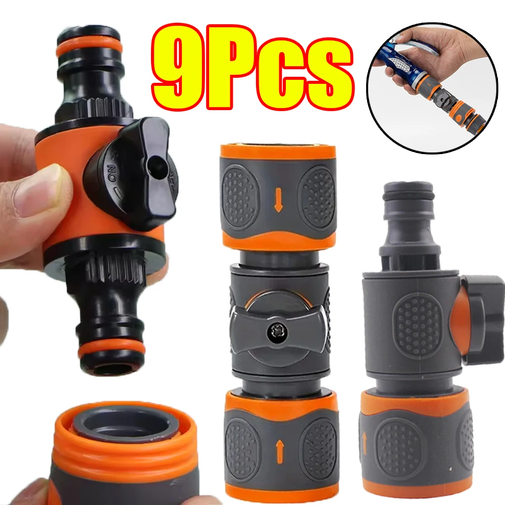 1-9Pcs Garden Hose Quick Connect Adapters Tap Shut Off Valve Fitting Watering Connector for Faucets Spray Guns Watering Systems