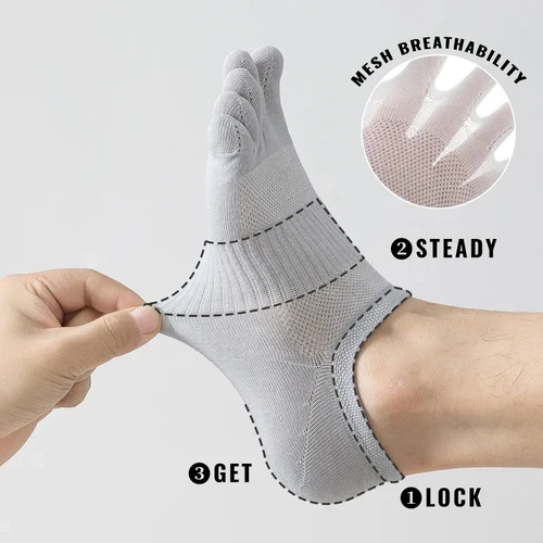 Imagen 2 del producto Calcetines cortos de algodón puro para hombre, medias de cinco dedos, absorbentes de sudor, antibacterianos, transpirables, de malla, para correr, deportivos, 6 pares