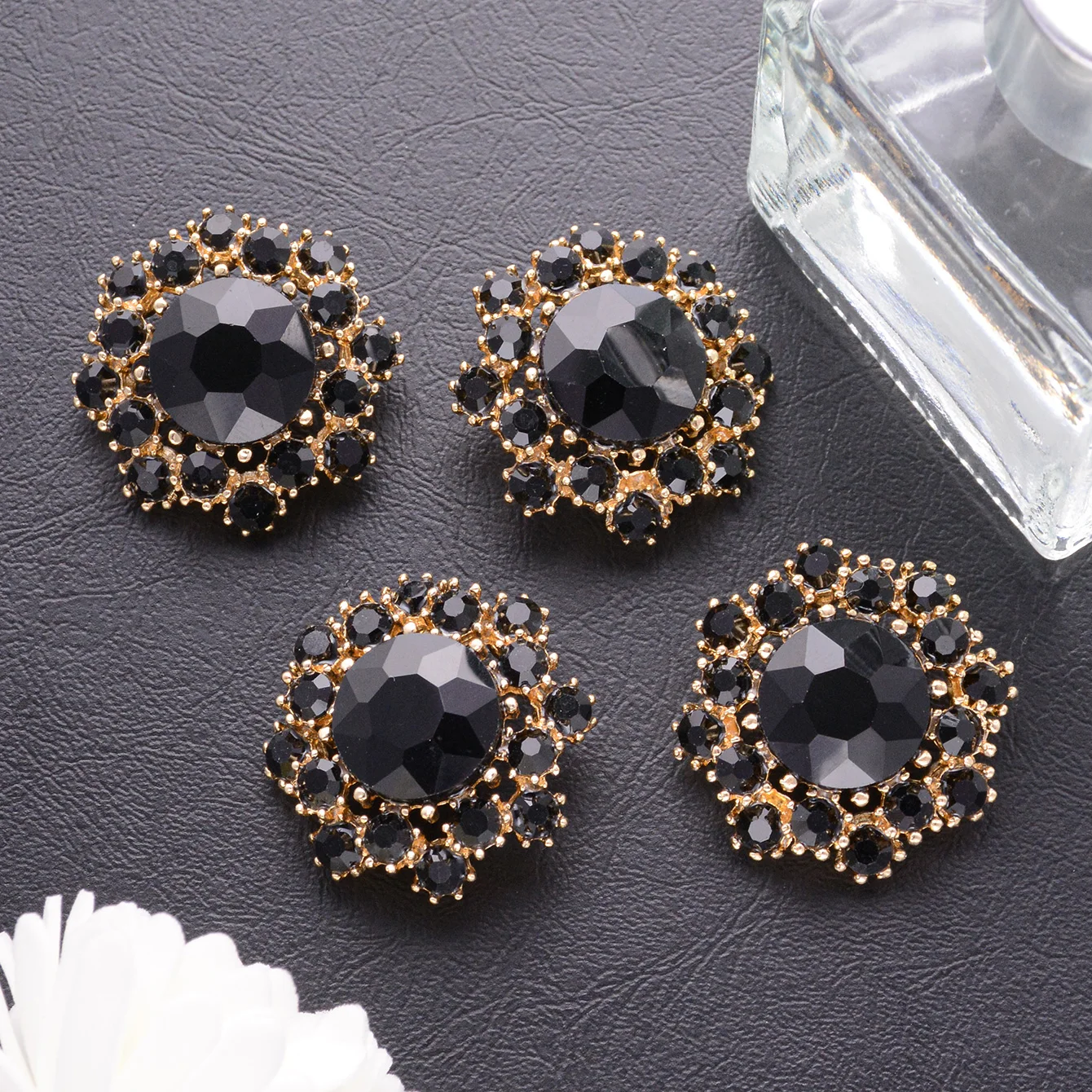 4pcs High End Flower Rhinestone Metal Buttons For Fur Coat Shirts Cardigan Collar Dress Fashion Decorative Buttons Accessories