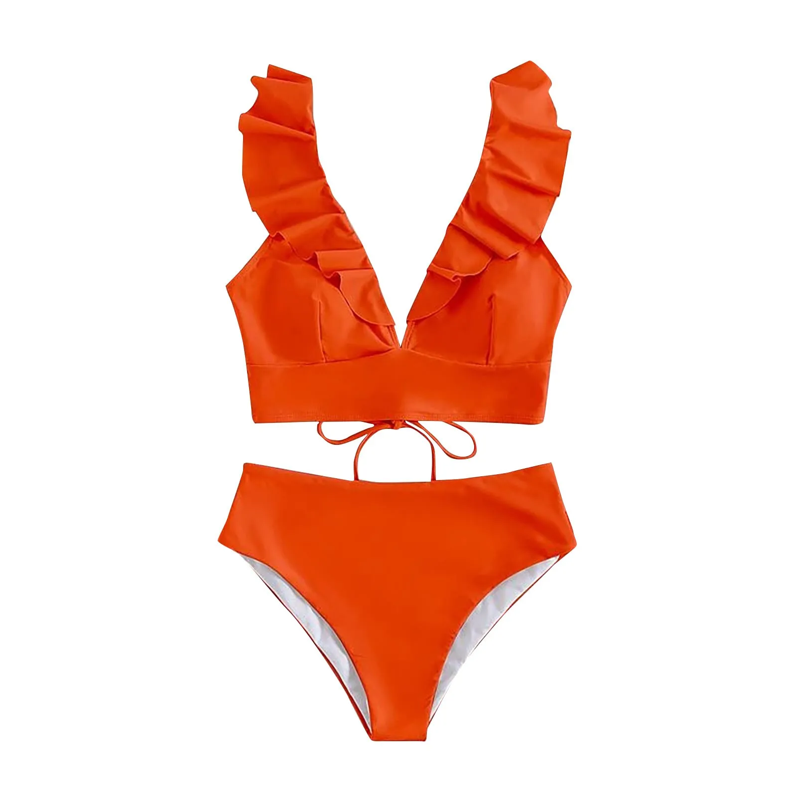 Женский раздельный купальник, простой классический однотонный купальный костюм с глубоким V-образным вырезом, бюстгальтером, жилетом и трусами с высокой талией, Элегантная универсальная пляжная одежда