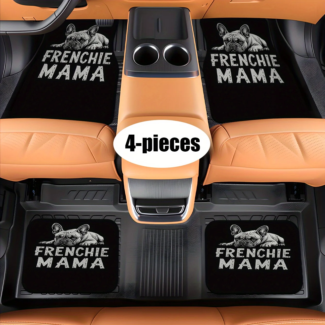 4pcs Car Floor Mats, French Bulldog With Text Printed Pattern Mats, Suitable For Various Models, Easy-to-Clean Material, Car Acc