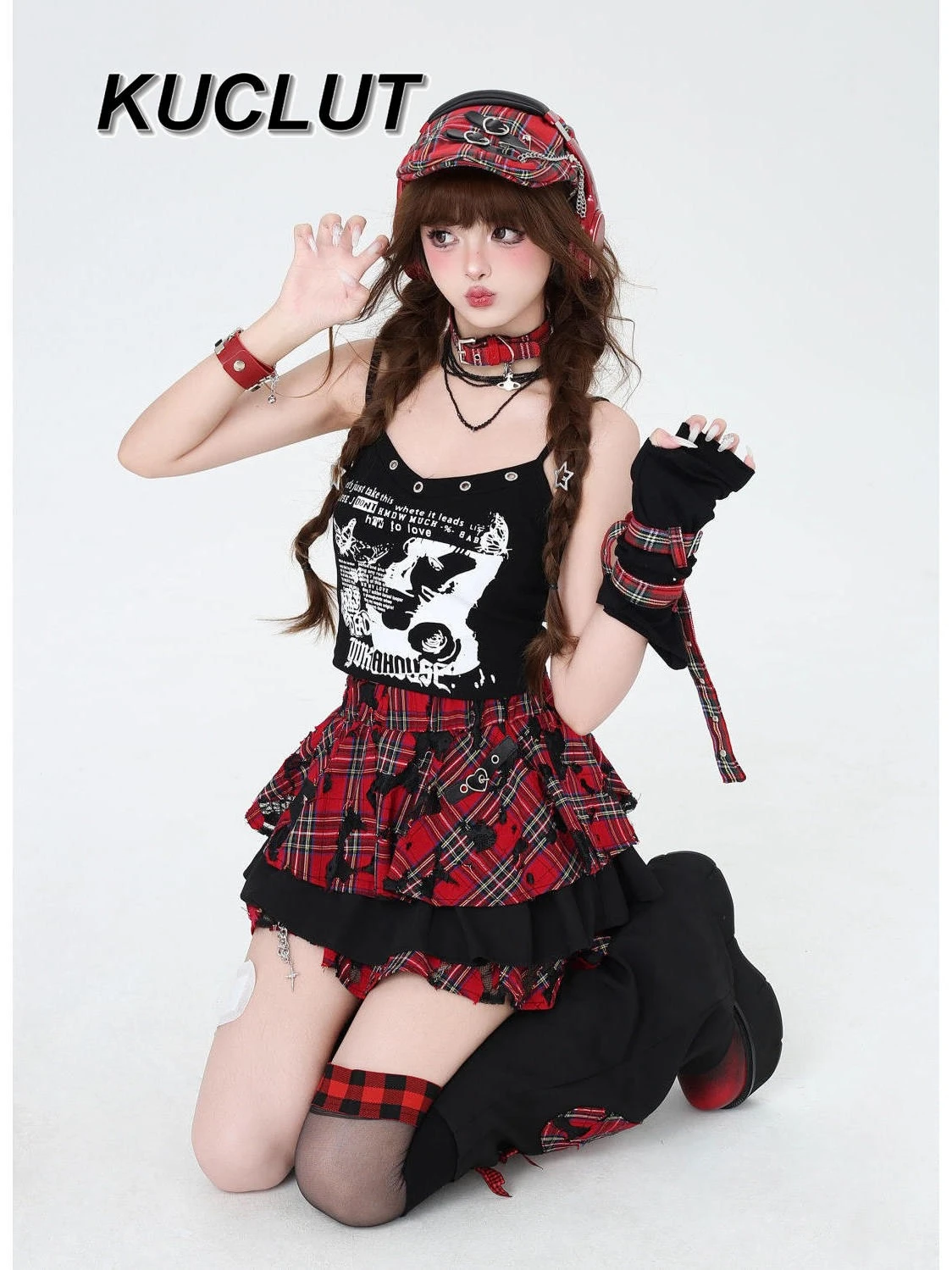 

2025 Новая оригинальная короткая юбка в стиле панк-рок Girl Subculture в клетку Heavy Craft Puffy Cake, короткая юбка в стиле Y2k, юбки с высокой талией для женщин