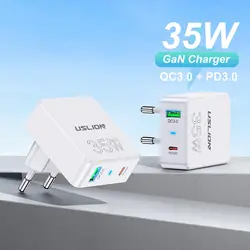 USLION 35W GaN Chargers Fast Charging Charger USB C Charger for iPhone 15 Pro Xiaomi Samsung Oneplus Mobile Phone Wall Adapter