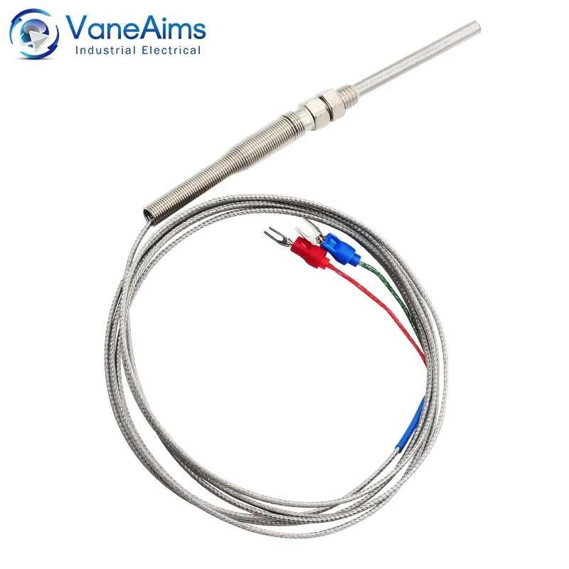 Type K J PT100 Thermocouple M8 50mm 100mm 150mm 200mm Compression Spring Probe Temperature Sensor with 0.5m 1m 2m 3m Cable Wire