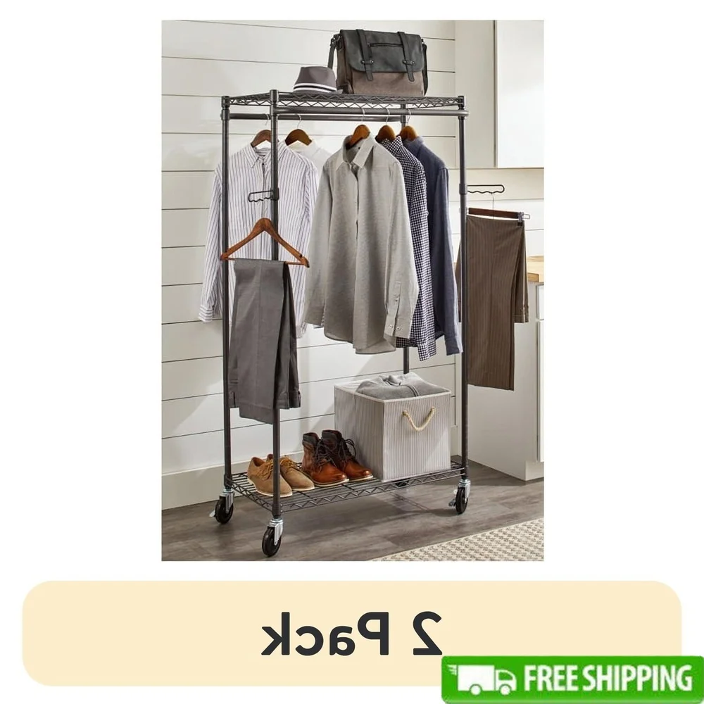 

Портативная сверхмощная вешалка для одежды, двойной подвесной органайзер для хранения с роликами, регулируемые полки, шкаф, спальня, общежитие