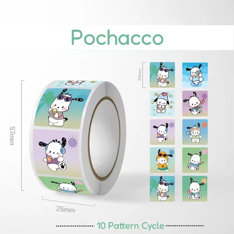 Rotolo di adesivi Sanrio 500 pezzi Cartoon Cute Cinnamoroll Ricompensa per bambini Conto fai da te Materiale Modello ad anello Adesivi sigillanti