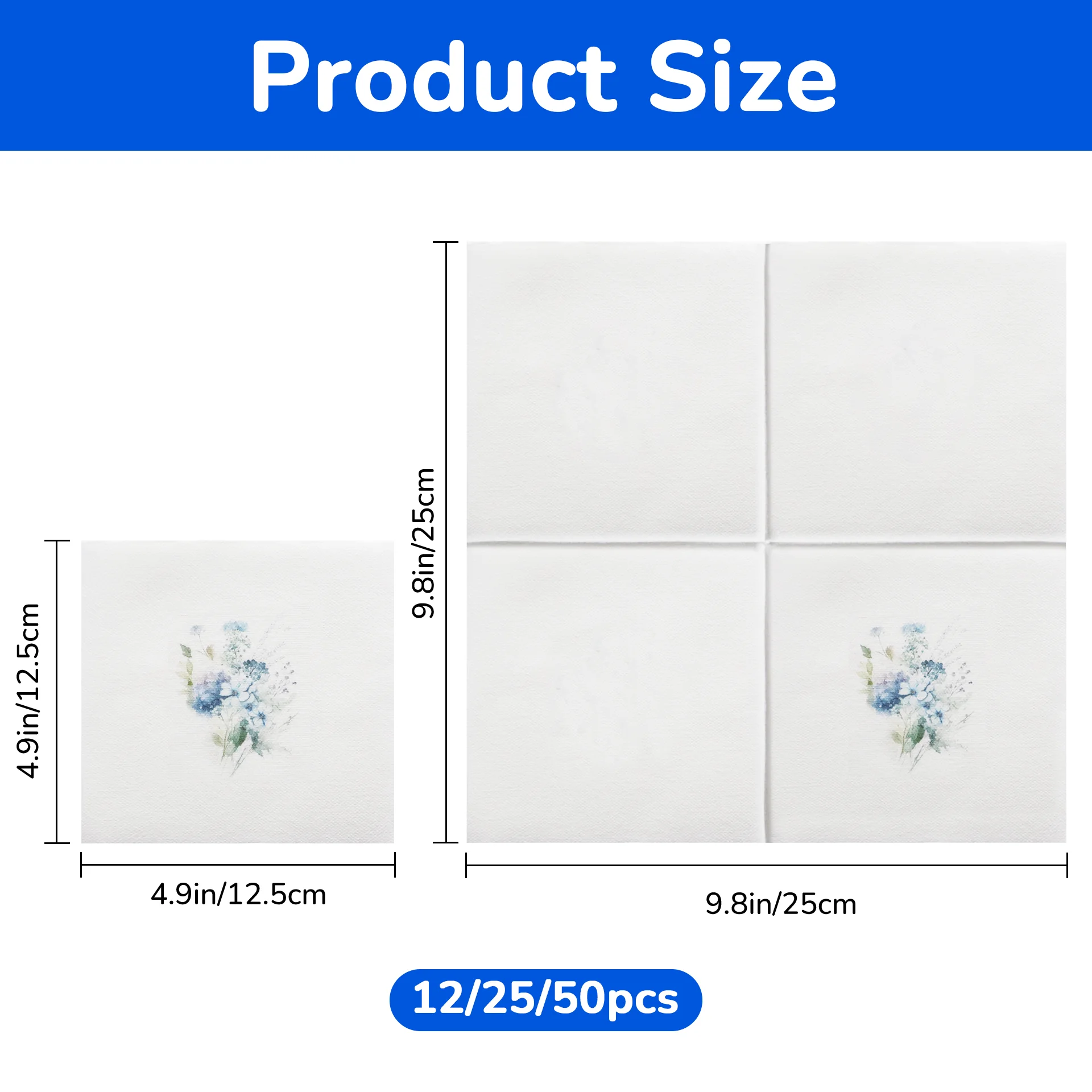 JINYUDOME Disposable Linen Feel Cocktail Napkin 9.85x9.85in with Flower Pattern,Paper Napkin for Wedding Party/Cafe Beverage Bar