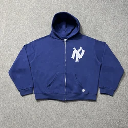 Streetwear AKIMBO Zipper Fleece Hoodies Men Women High Quality Black Blue Sweatshirts Cotton Casual Pullovers