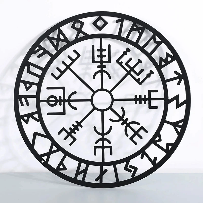 Home Decoration Nordic Viking Odin Symbol Metal Sign Hollow Black CutOut Plaque Dining Room Shop House Hanging Wall Art