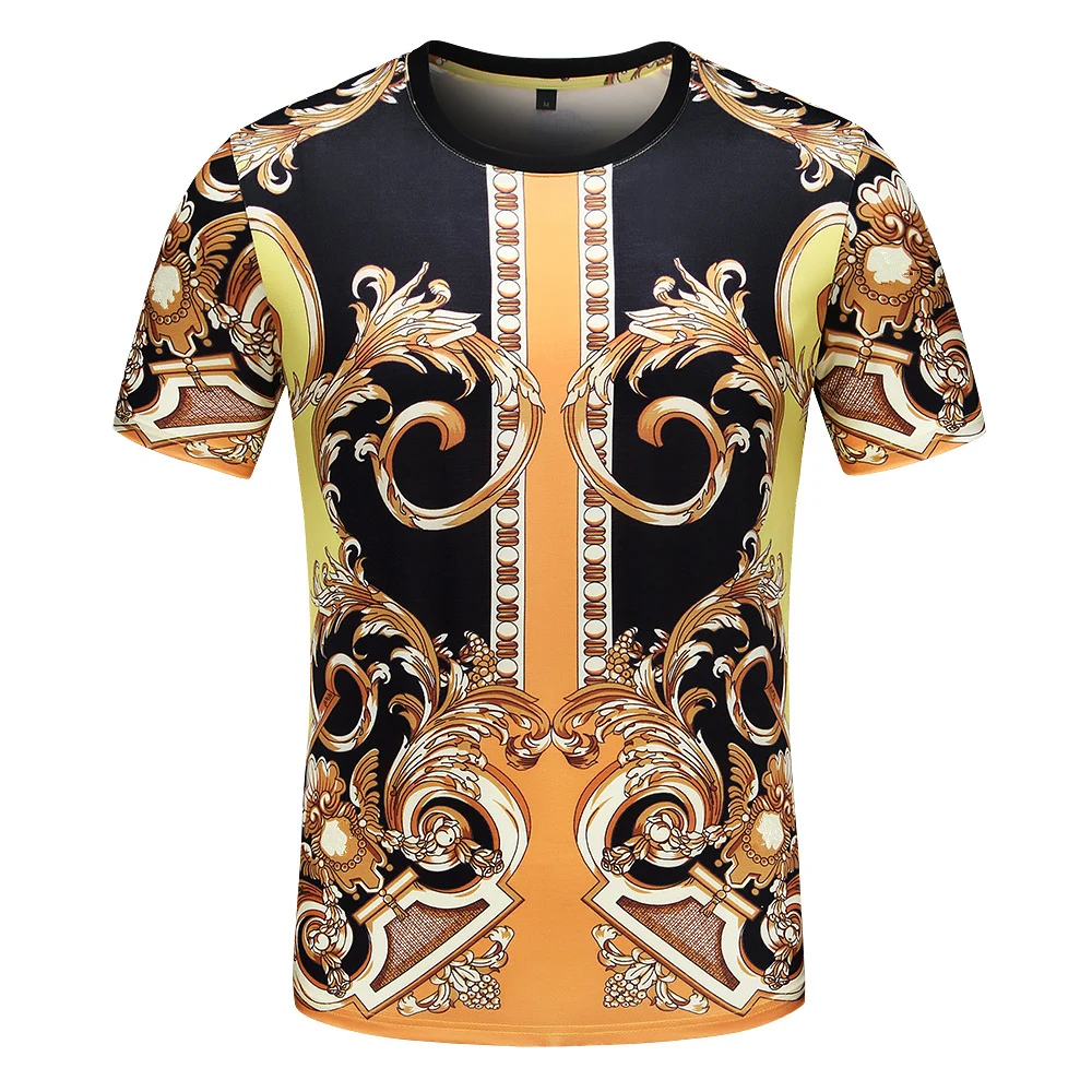 Men\'s And Women\'s Summer T-shirts 3D Printed Baroque Royal Luxury Small Floral Round Neck Short Sleeve Loose Oversized Nice Top