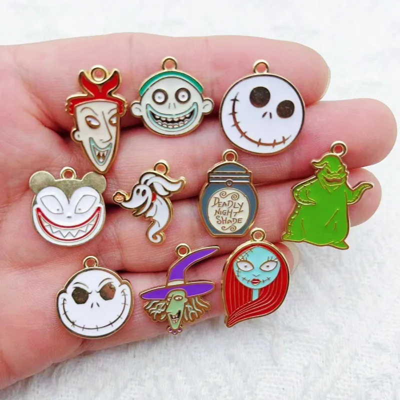 10 Stück Halloween Geisterfest DIY Legierungsanhänger mit Tropföl, Totenkopf-Anhänger für Schlüsselanhänger, Ohrringe, Armbänder und Accessoires