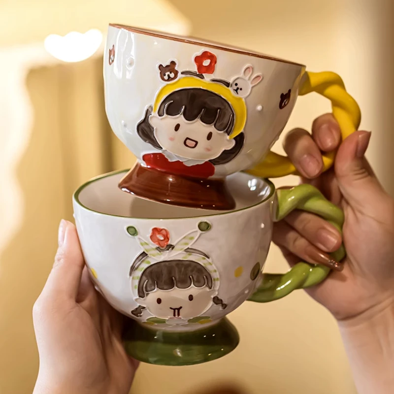 

Cute Hand-painted Ceramic Mug with Spoon Safe Healthy Durable Drinking Utensils Cup Home Office Afternoon Tea Coffee Cup Gift