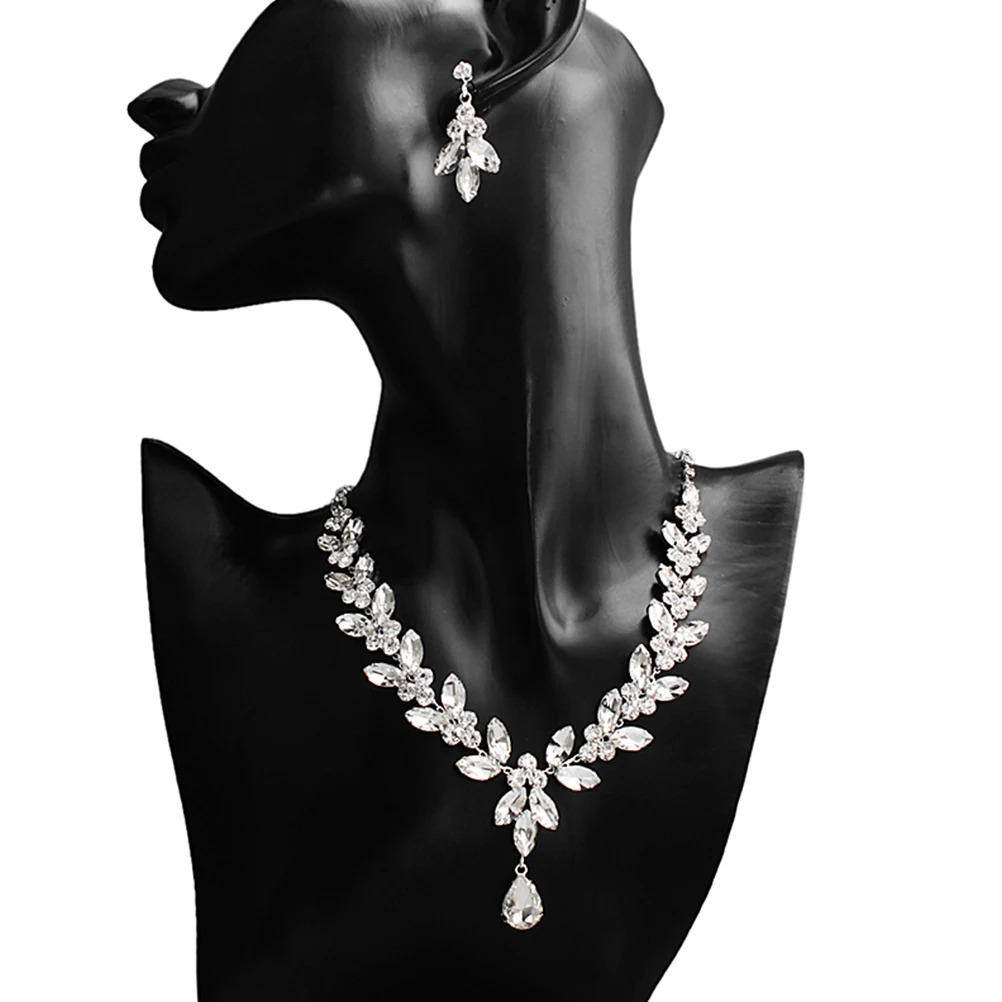

Wedding Bridal Jewelry Set Crystal Necklace Earring Alloy Pendant Durable Gift Occasions Valentine Anniversary Birthday