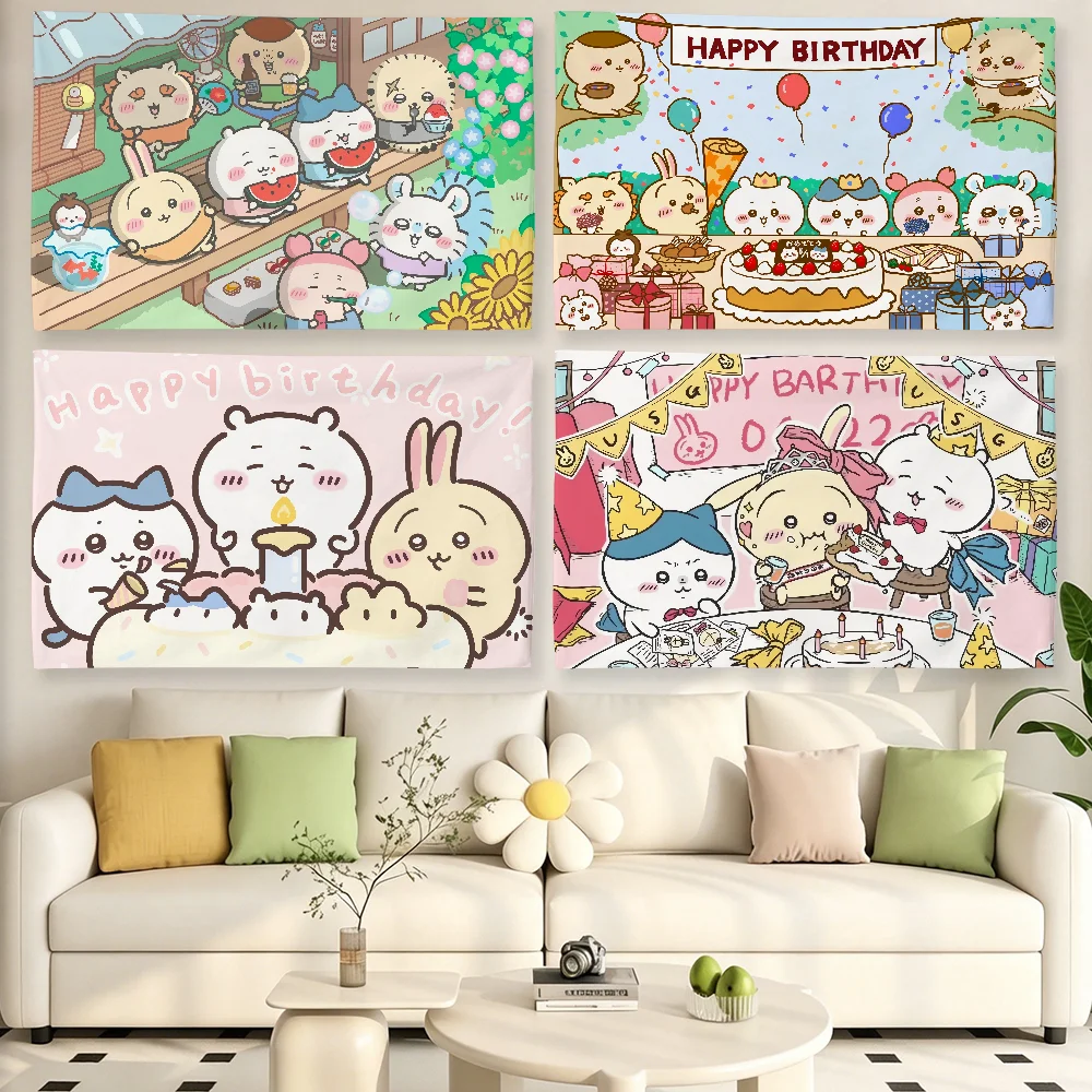 Cartoon C-Chiikawa-S Niedliche Flagge für Wohnzimmer, Zuhause, Wohnheim, Dekoration, Wand, Outdoor, Camping, Party, Banner, Geschenke