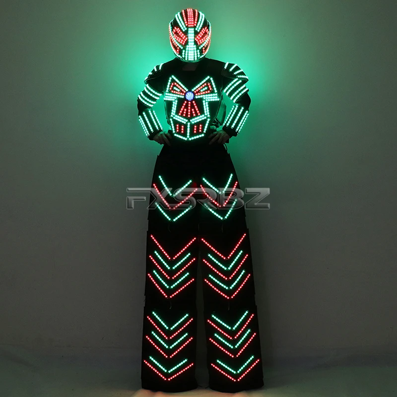 Stilts Walker LED Robot Suit Kryoman David Robot Costume LED Dancer Clothing Helmet Laser Gloves CO2 Jet Machine