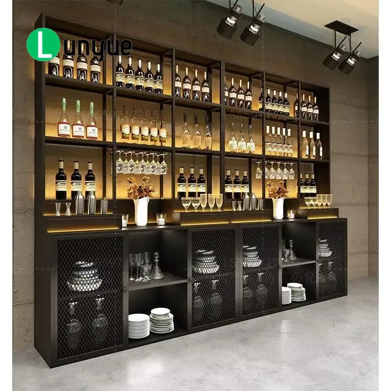 Modern Wall Mounted Wine Cabinet Display Rack Independent Storage Shelf Custom Iron Art Bar Restaurant Furniture